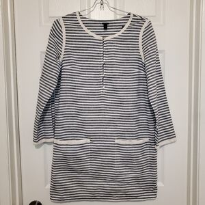 J. Crew Womens Sz XS Long Sleeve Tunic Blouse Linen Blend Striped Black White